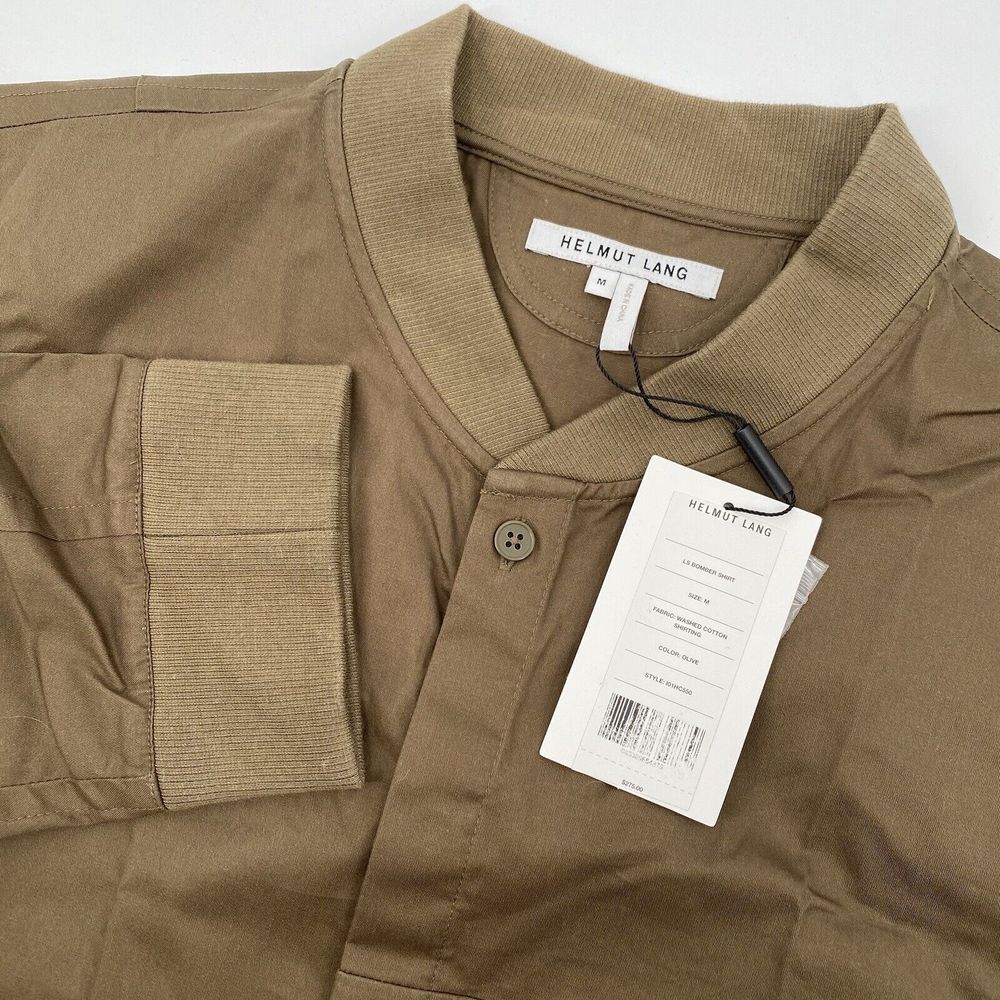 Helmut Lang Men's Med Cotton Brown Long Sleeve Hidden Button Up Bomber Shirt NWT